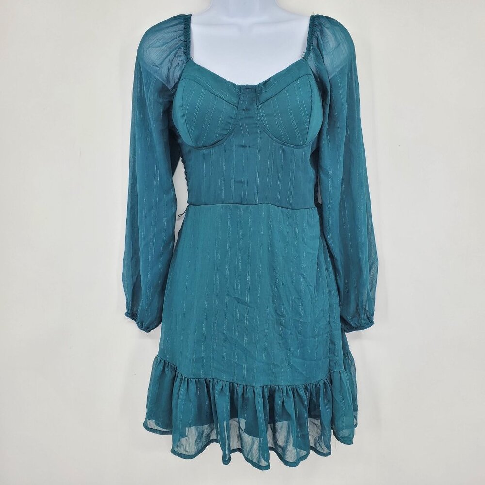Lily Rose Flouncy Sheer Balloon Sleeve Babydoll Top Mini Skater Dressβ Medium